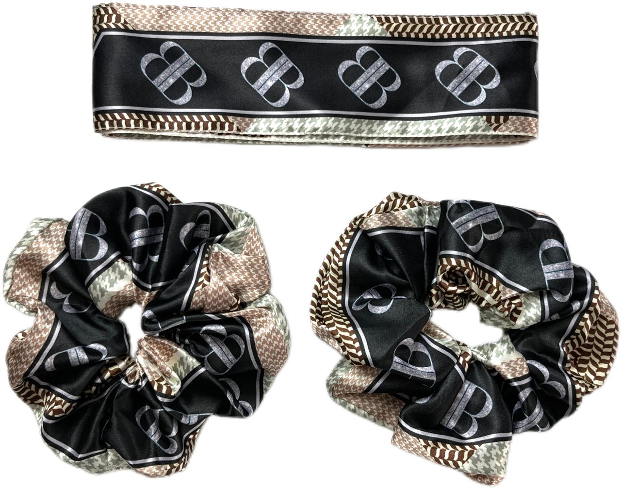 Black Tie Plaid Silk Bandeau Set