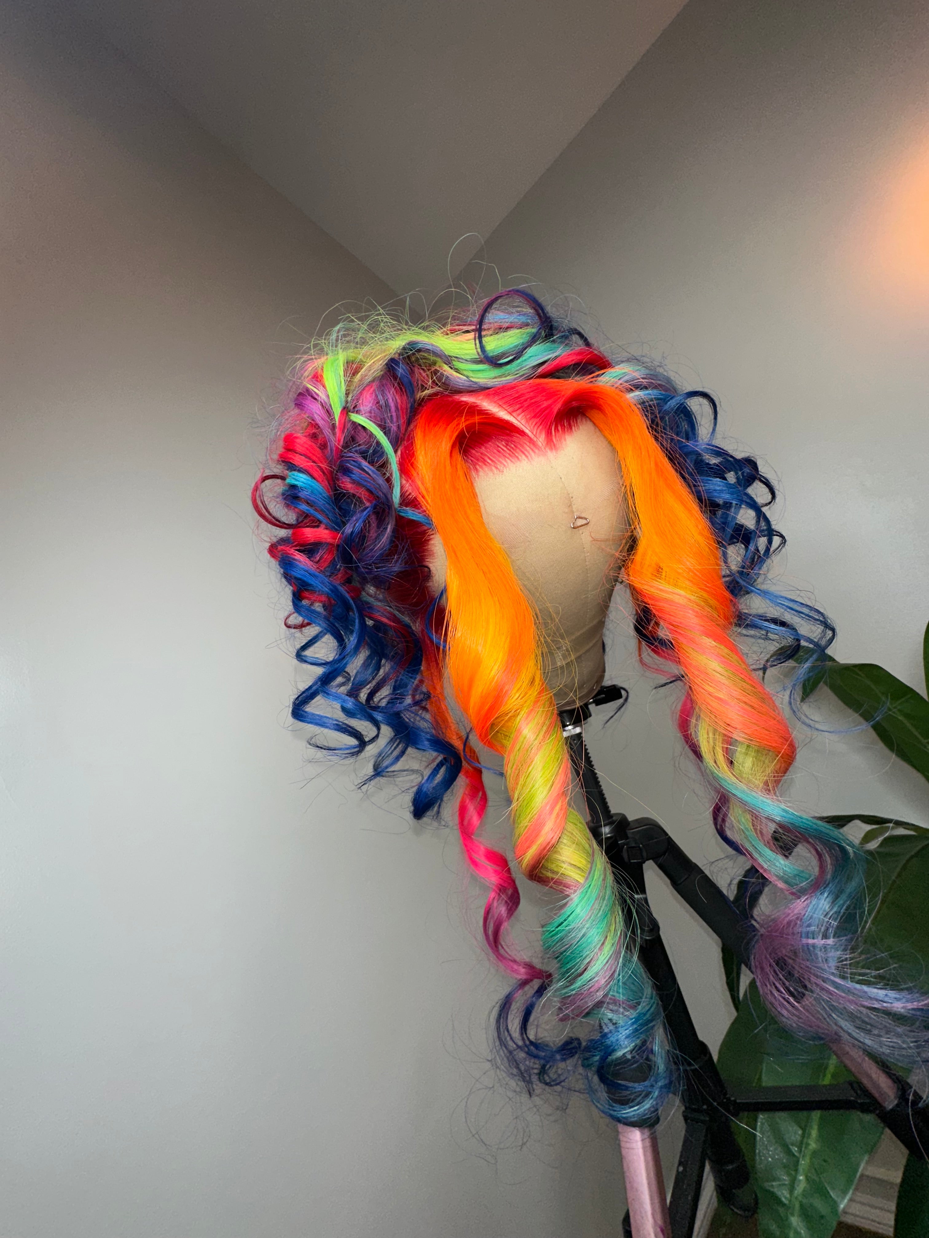 26. 13X6 HD Raw Red Roots Blue Rainbow Frontal Wig 26”