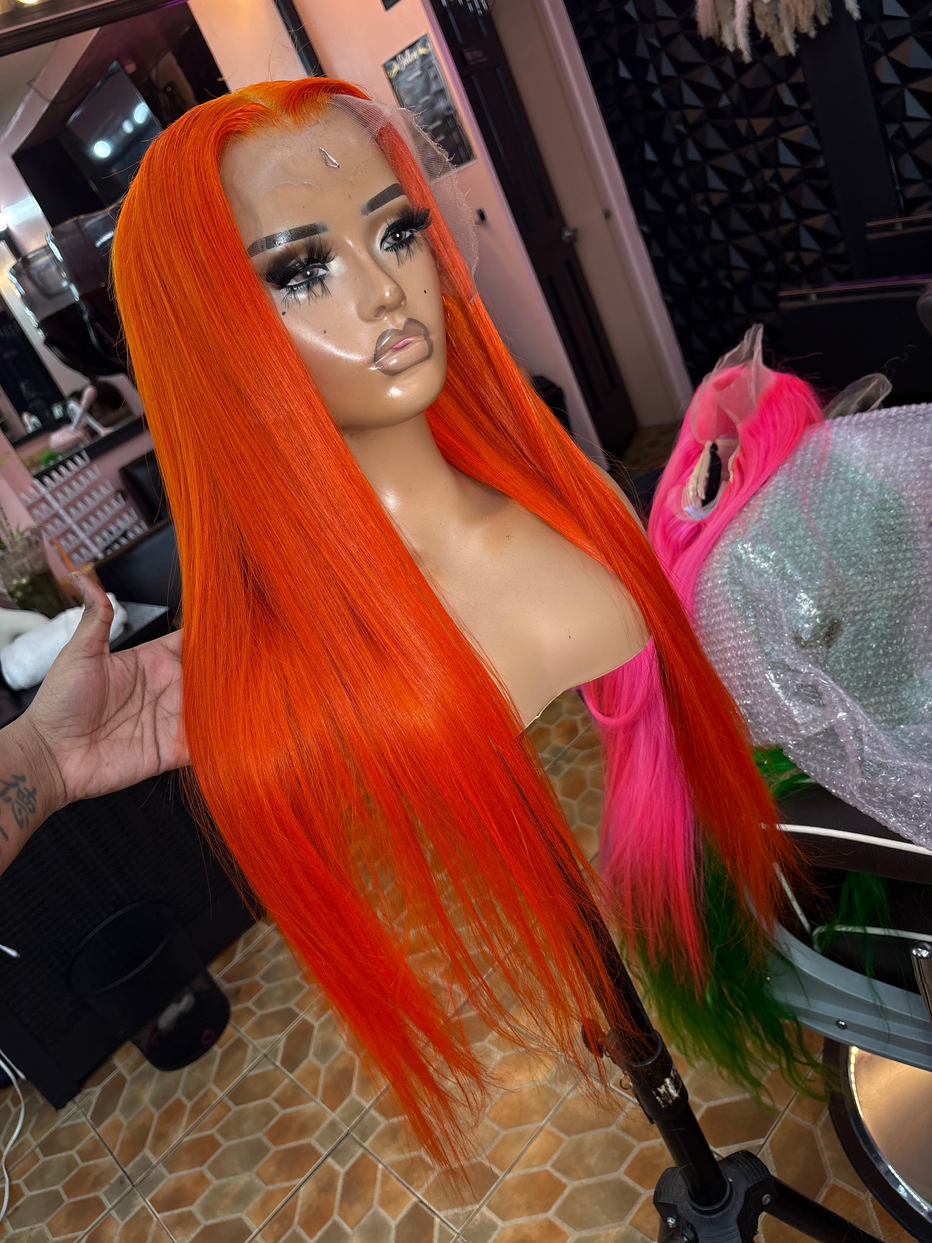 2. 13X6 HD Raw Bright Orange Frontal Wig 26”✔️