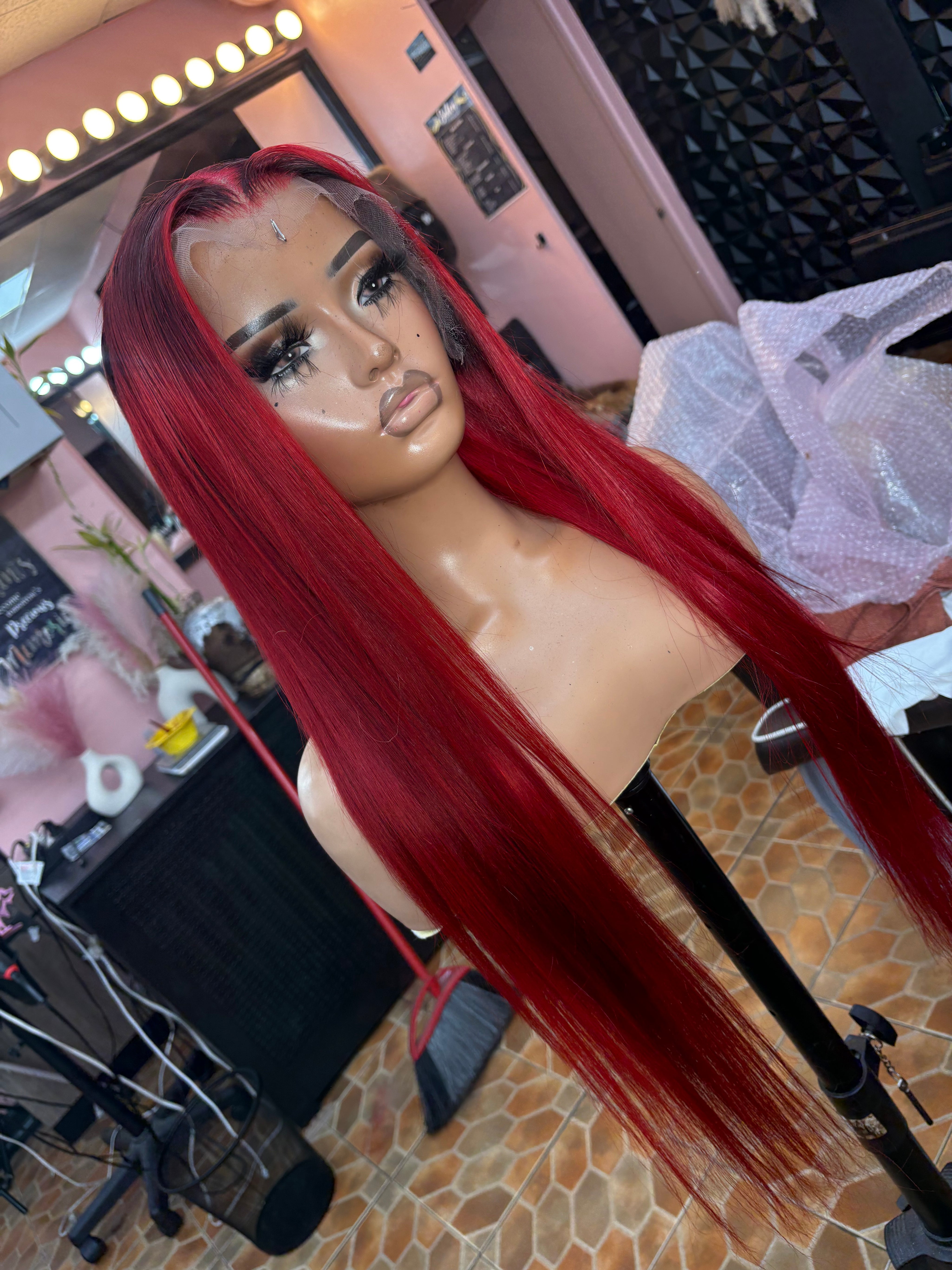 15. 13X6 HD Raw Burgandy Roots  Cherry Red Frontal Wig 26”✔️