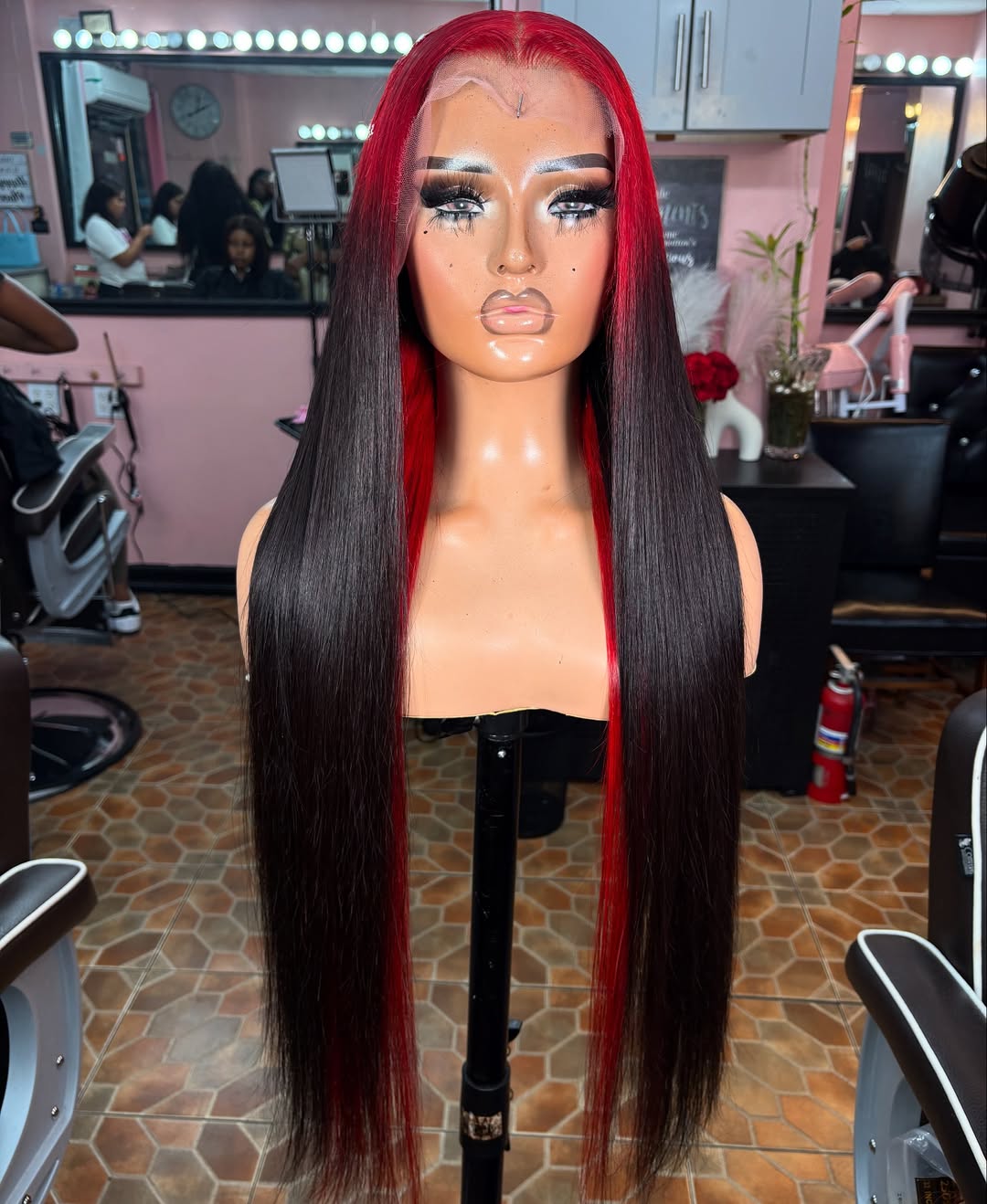 16. 13X6 HD Raw Cherry Red Roots Peek A Boo 30”✔️