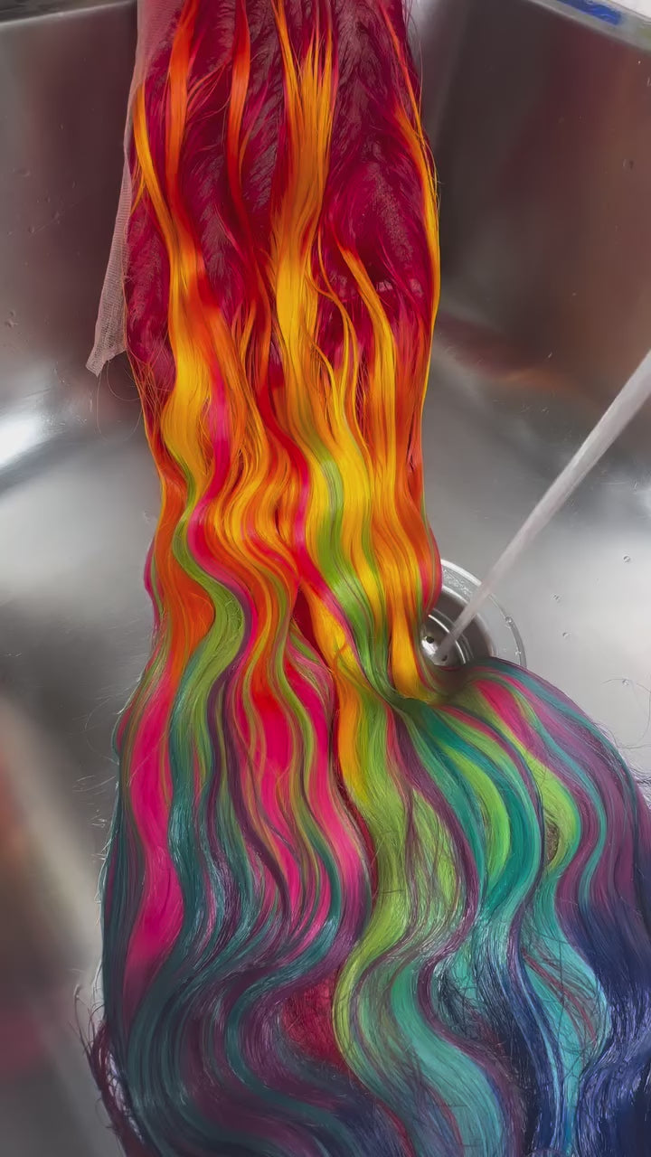 26. 13X6 HD Raw Red Roots Blue Rainbow Frontal Wig 26”